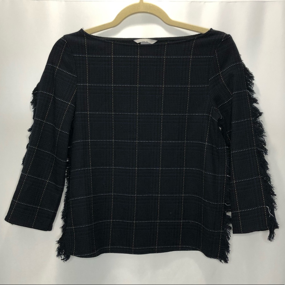 H&M Plaid Fringe Sleeve Blouse